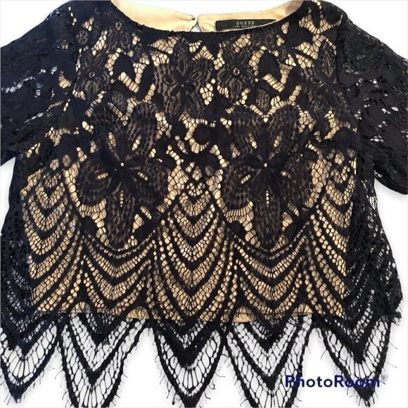 GUESS  Cropped Top with Black Lace and Nude Lining - Picture 4 of 11